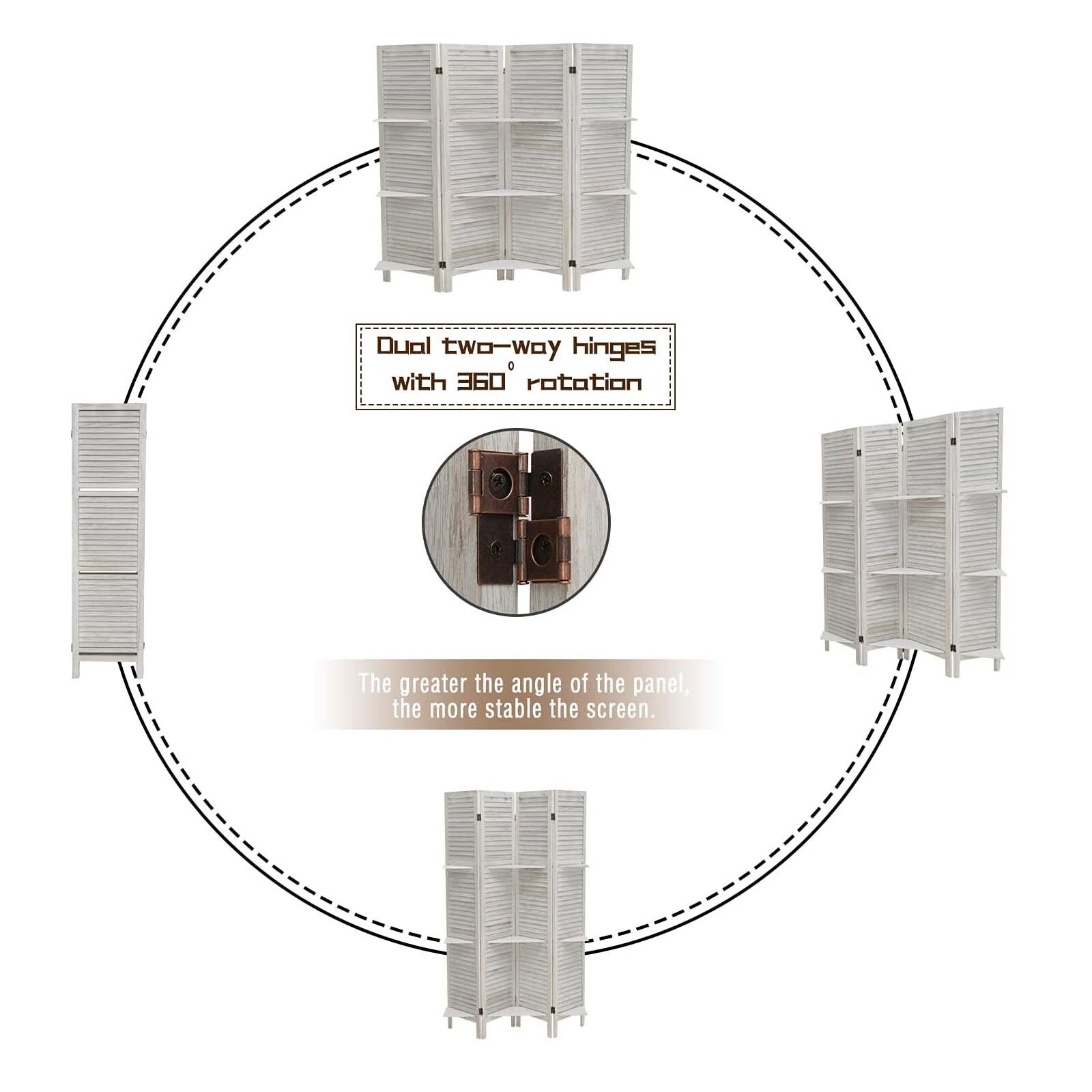 4 Panel 5.6FT Wooden Room Divider Folding Privacy Screen Partition W/ Shelves