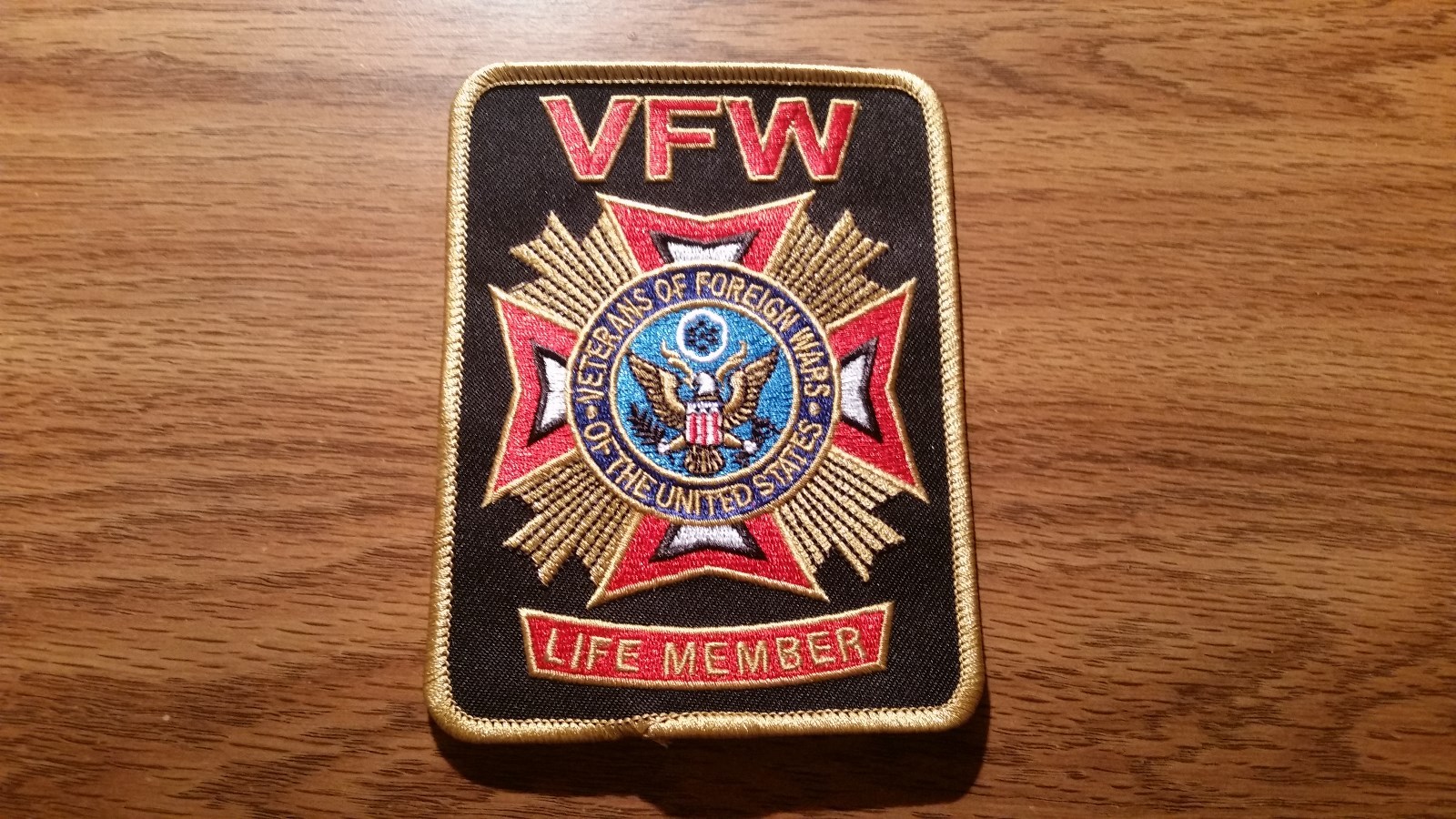 Veterans of Foreign Wars (VFW Life Member) Embroidered Black Patch - New Style
