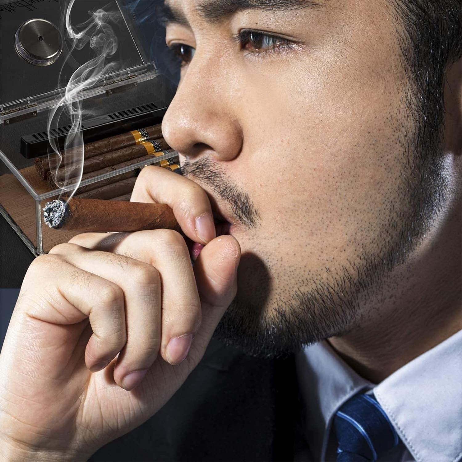 Scotte Acrylic Cigar Humidor Jar/case/Box with Humidifier and Clear-1