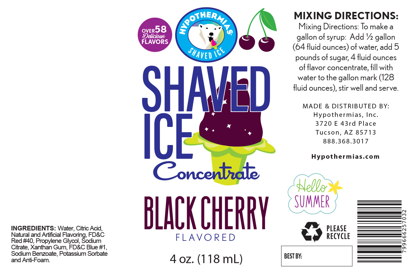 Hypothermias BLACK CHERRY Flavor Syrup 🍧 Snow Cone machine Concentrate UNSWEET