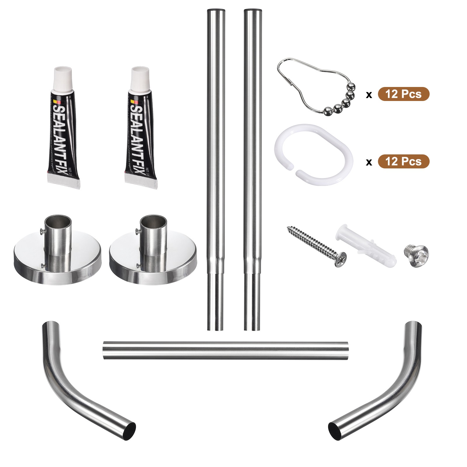 Stainless Steel Diamond Shaped Corner Shower Curtain Rod Medium Silver