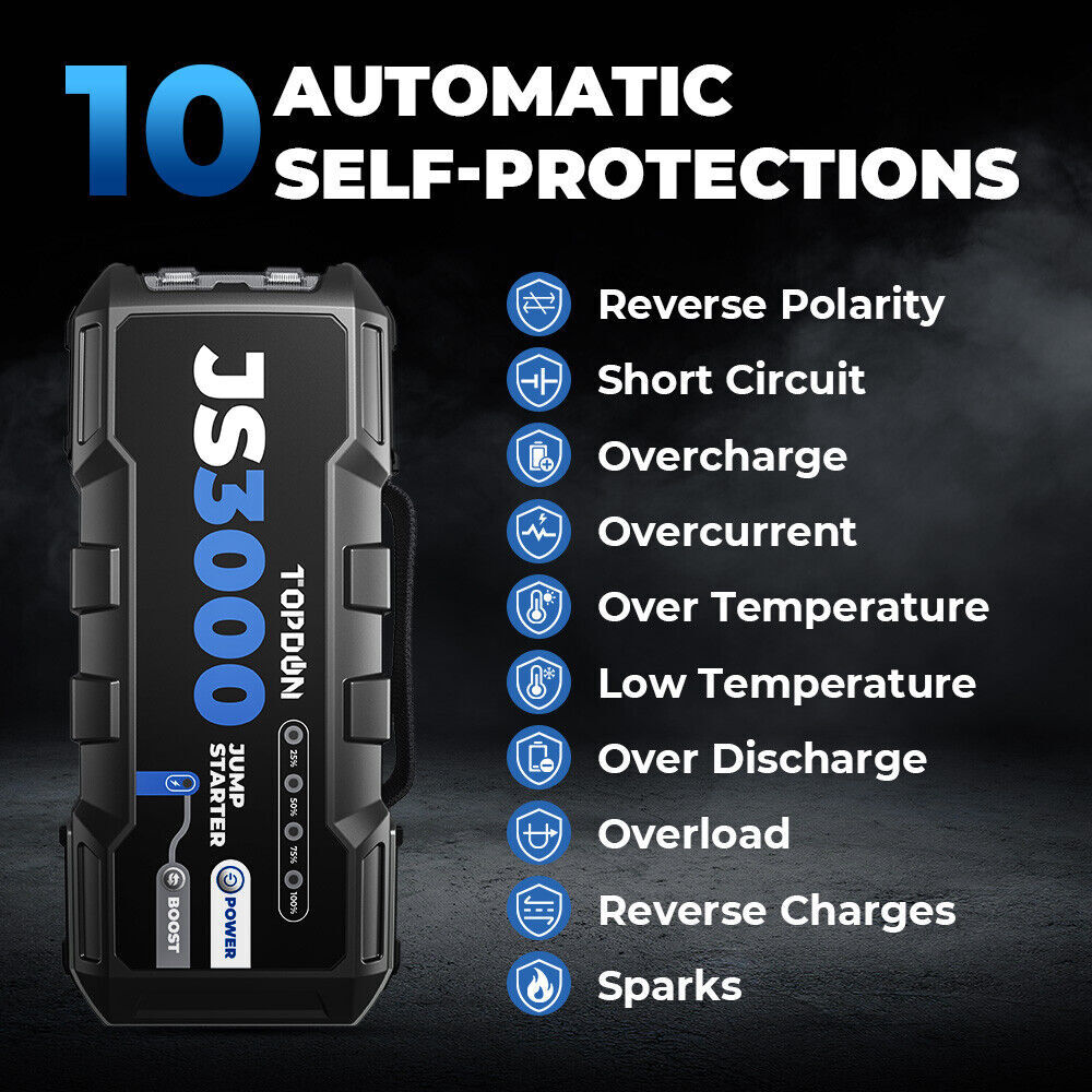 2026 TOPDON Portable 3000A Battery Booster Pack Charger Power Jump Starter Box