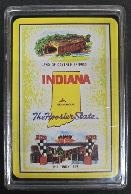 Vintage Souvenir Deck of Indiana Playing Cards in Original Hard Case “NOS”