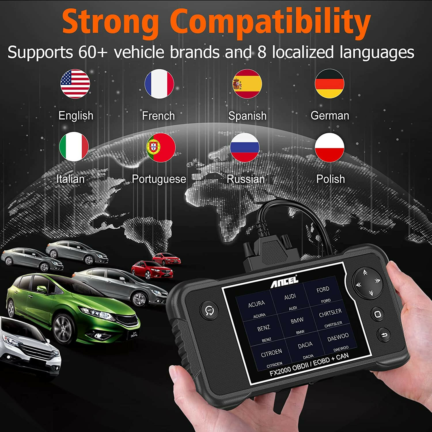 FX2000 OBD2 Scanner Code Reader for Engine Transmission ABS SRS