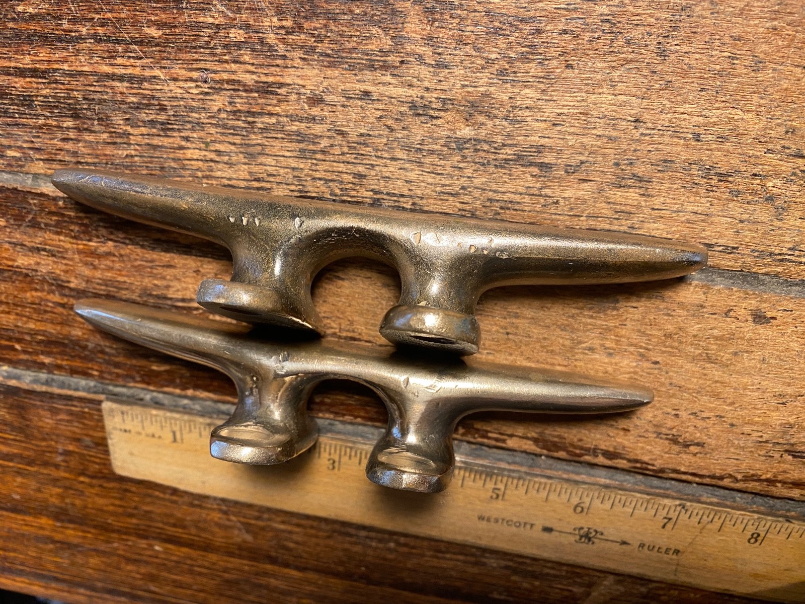 PAIR OF VINTAGE CAST POLISHED **SOLID** BRONZE 6" CLEATS