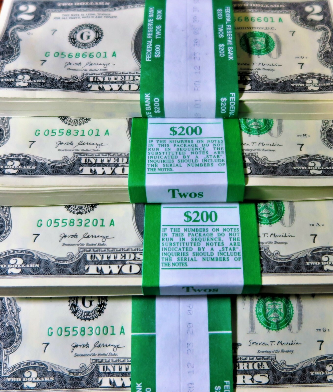 ✯UNCIRCULATED ** RARE Two Dollar Bills ✯ ** GREAT LOW PRICE!! Save On Bulk!