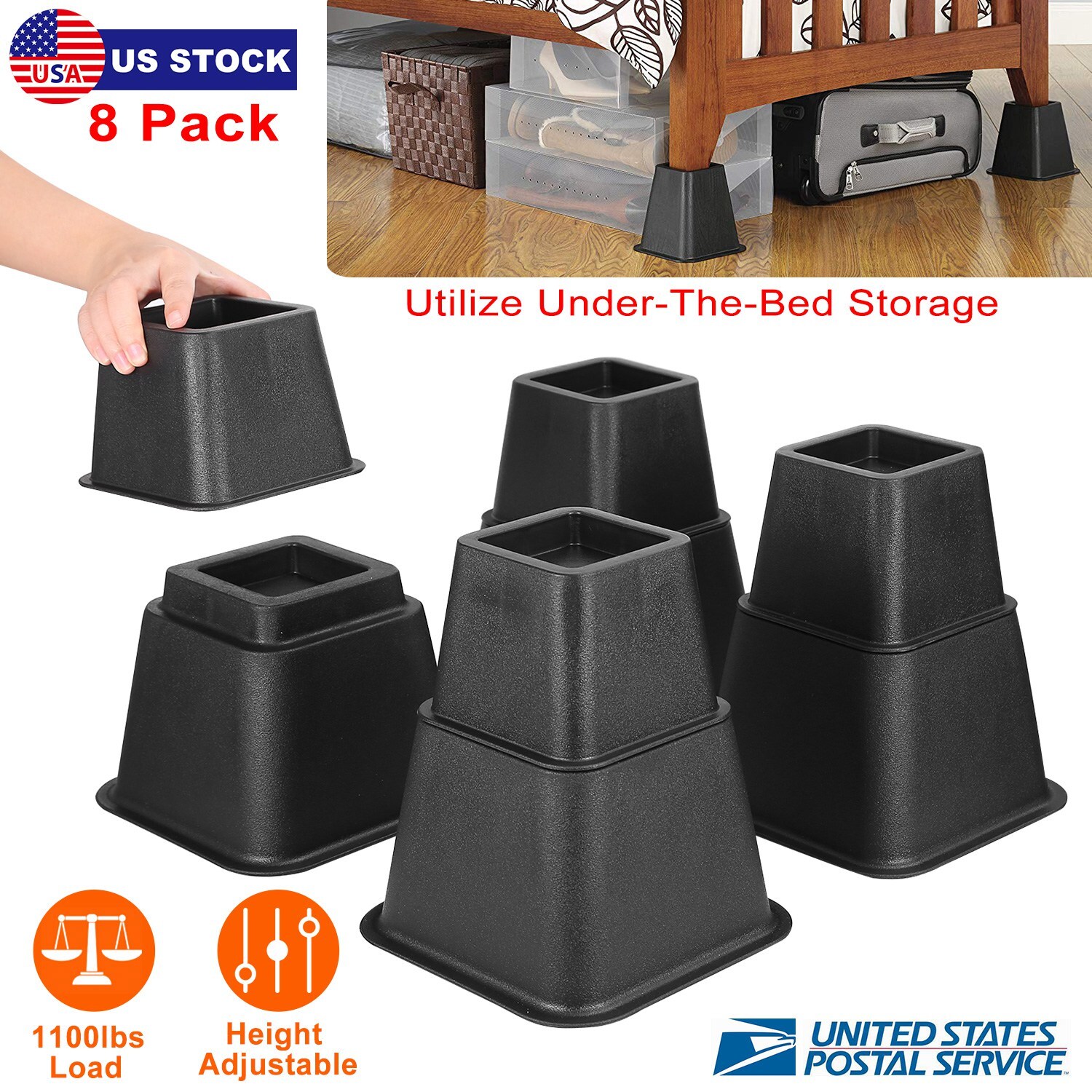 8 Pack 5 In +7 In Bed Risers Furniture Risers Heavy Duty Duarable Adjustable