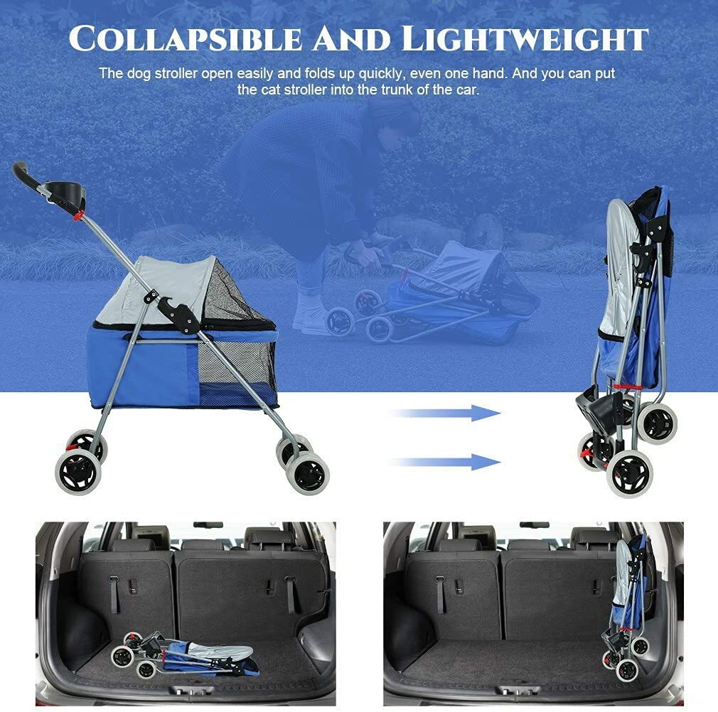 Pet Stroller 4 Wheels Posh Folding Waterproof Portable Travel Cat Dog Stroller
