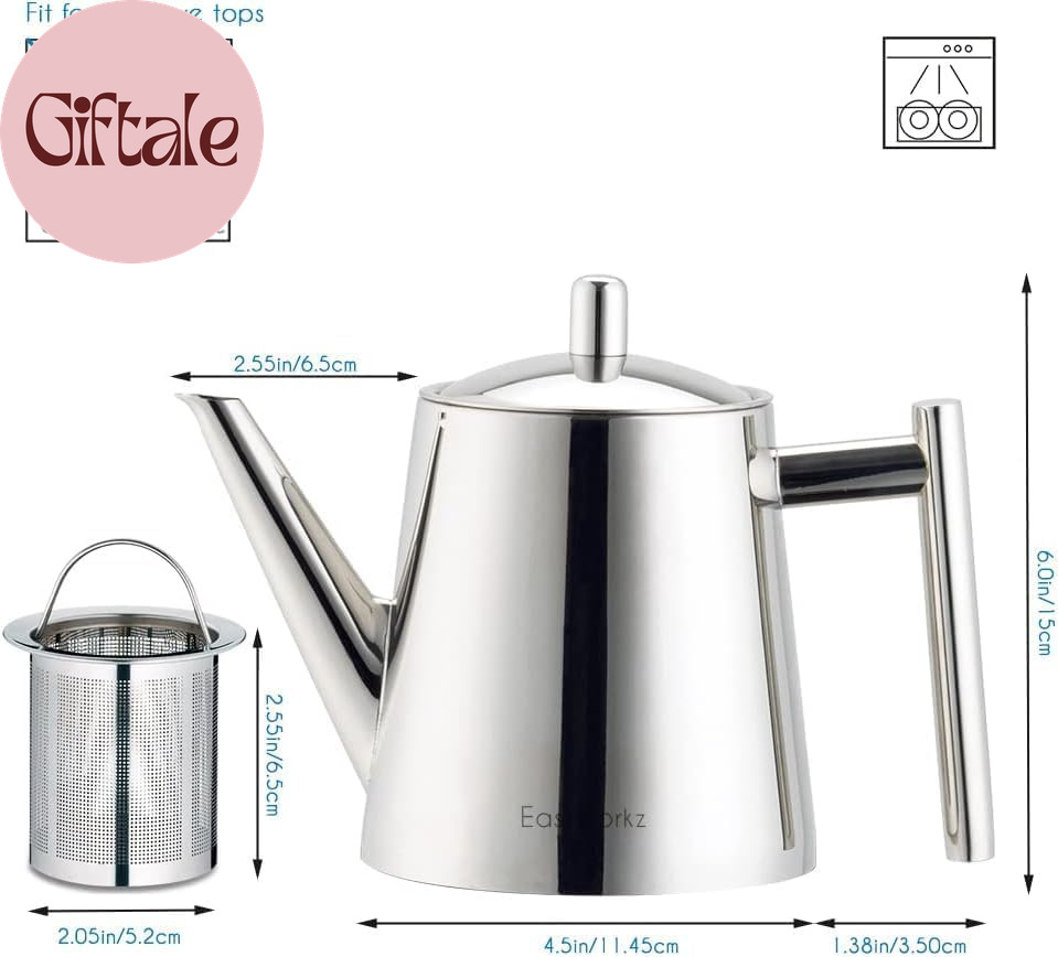 Stainless Steel Teapot with Removeable Infuser 27 Oz Stovetop Tea Maker for Frui