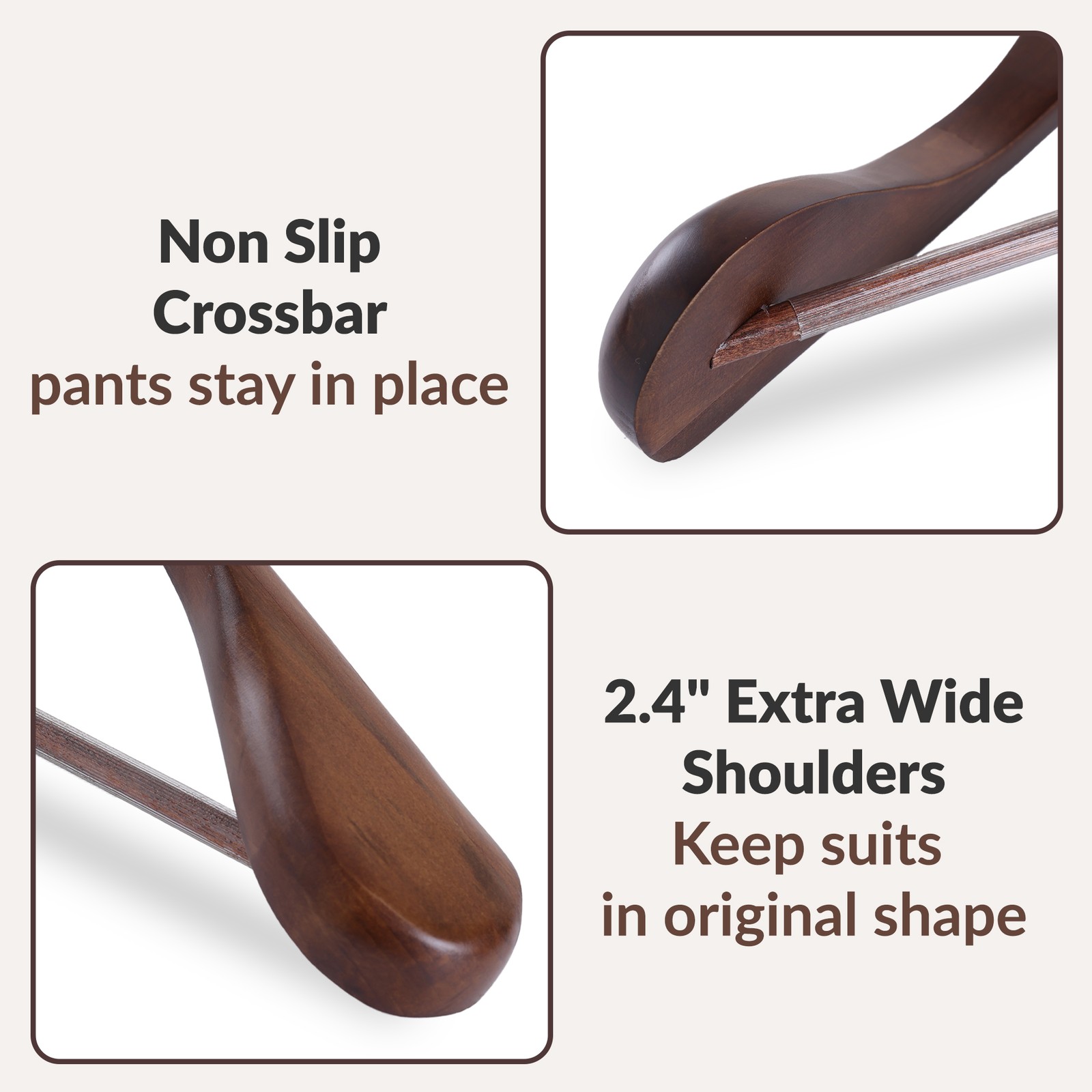 24-60x Solid Wood Outerwear Hangers 2.4" Wide Shoulder Clothes Hanger Suit Pants
