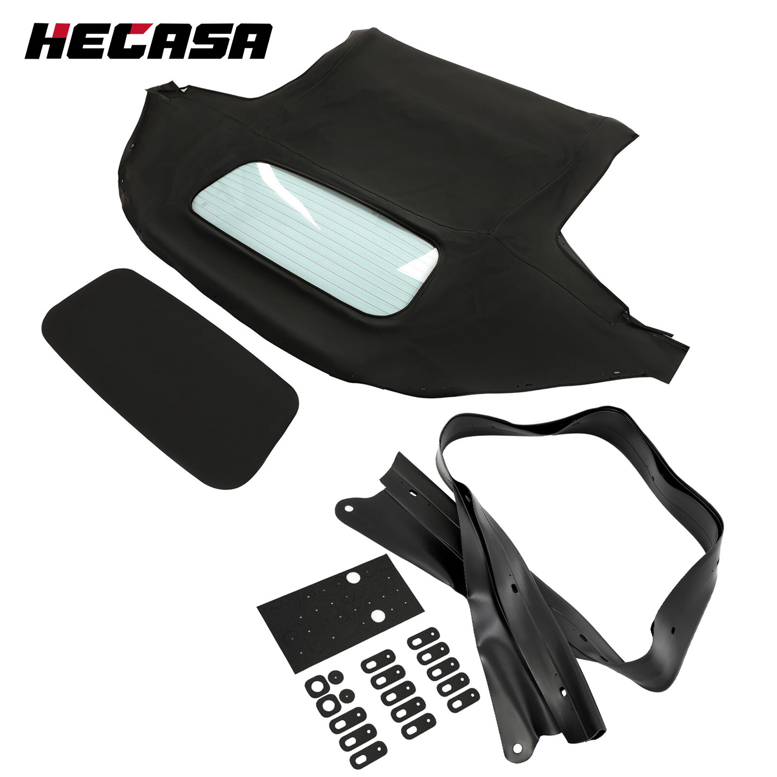 HECASA For 90-05 Mazda Miata Convertible Soft Top w/ Glass Window & Rain Rail