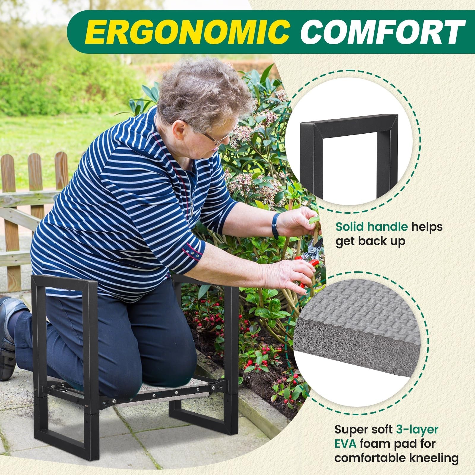 Garden Kneeler and Seat - Heavy Duty Folding Garden Stool with Handles, Stabl...