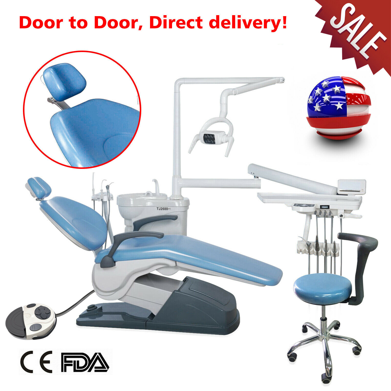 Dental Unit Chair Computer Controlled Motor Hard Leather +LED Oral Lamp +Stool
