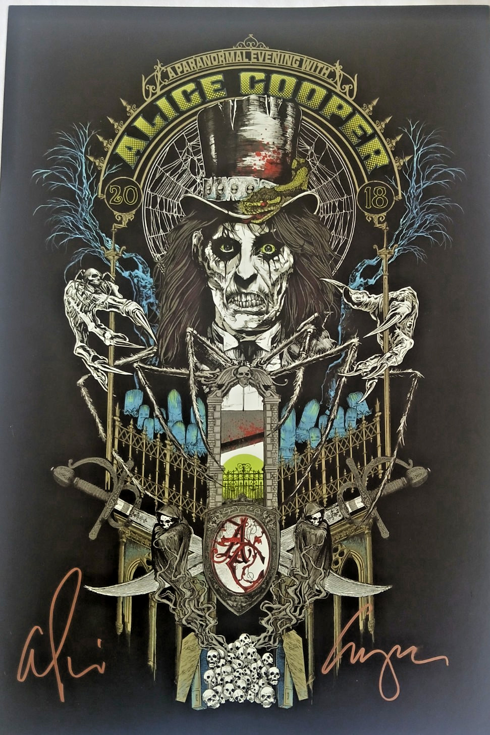 Alice Cooper Hand Signed concert poster and Backstage Pass Paranormal Tour 2018
