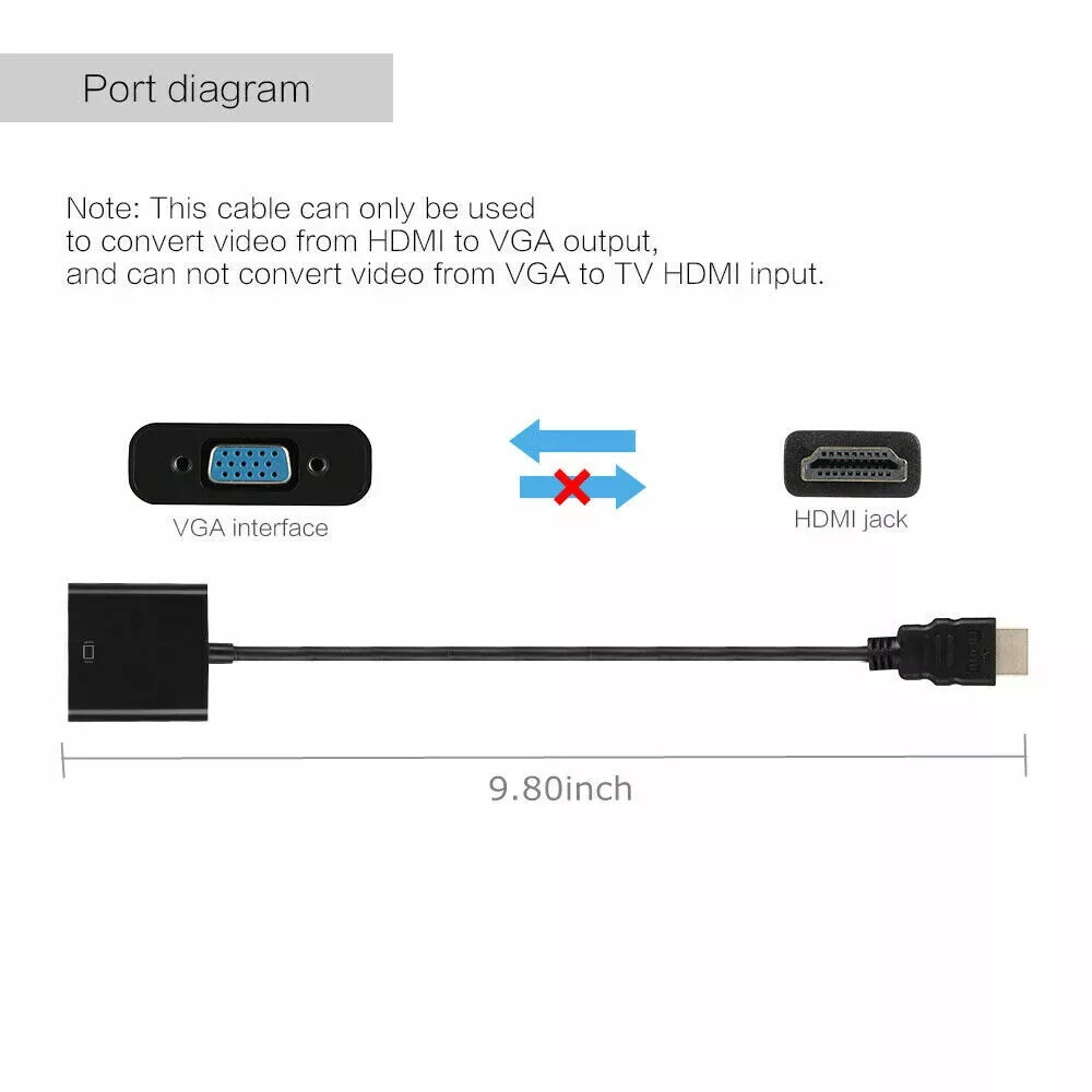 HDMI Male to VGA Female Adapter Converter Cable for Video HDTV DVD PC 1080P