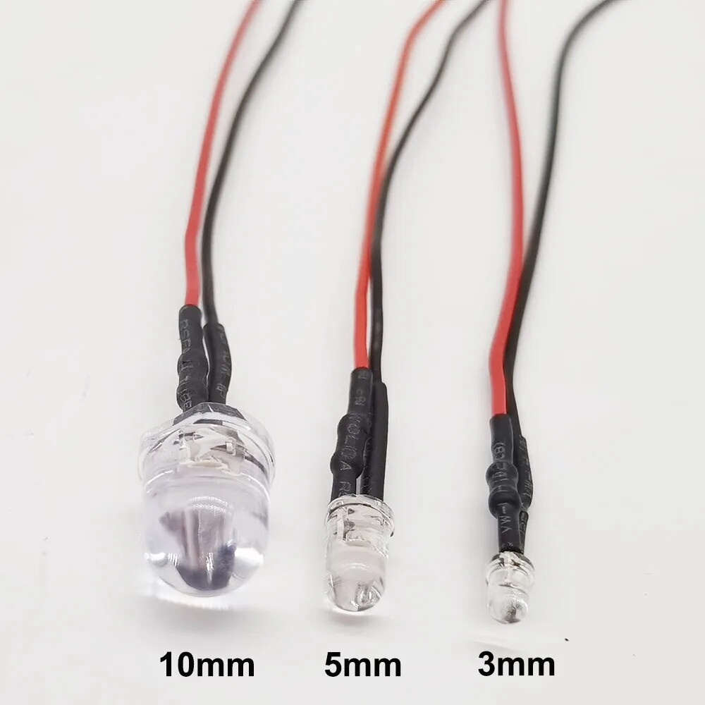 Small LED Light Clear Bulb Round Top Indicator PCB Attached Pre-Wired 5V-12V DC