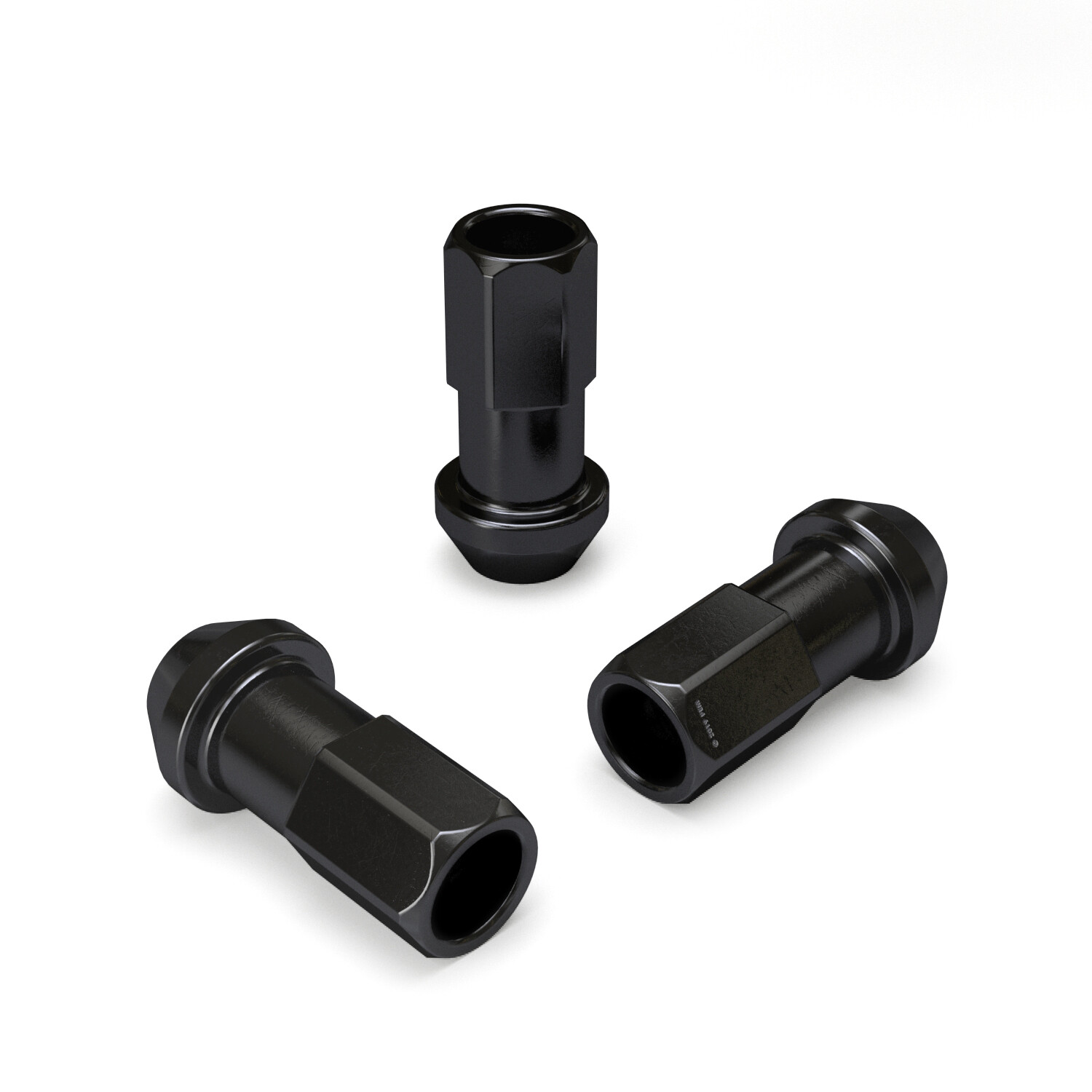 (20) 12x1.25 Black 45mm Extended Lug Nuts (1.8") Tuner Racing Cone Seat Open End