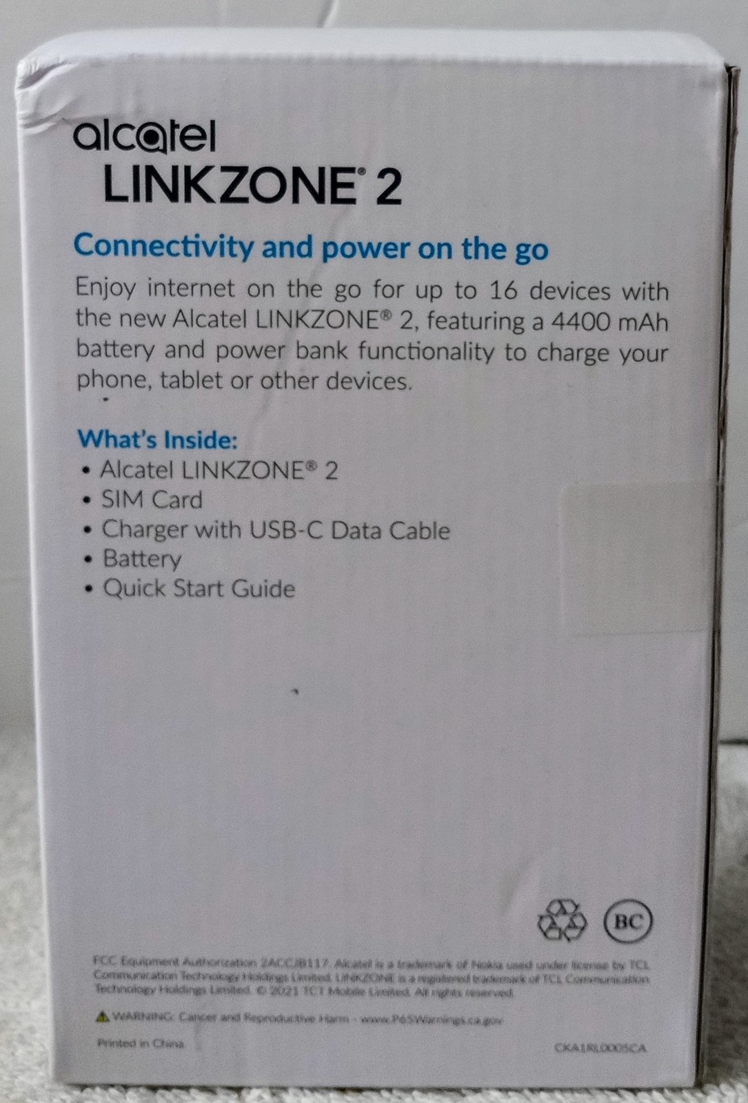 Alcatel Linkzone 2 4G LTE Hotspot Portable Wi-Fi 16 Device 4400 mAh Black Sealed