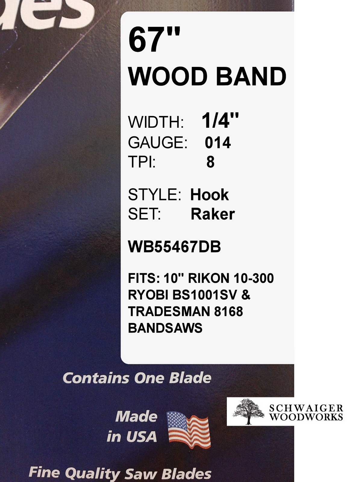 Olson Band Saw Blade 67" inch x 1/4", 8 TPI, Ryobi BS1001SV, Tradesman 8168