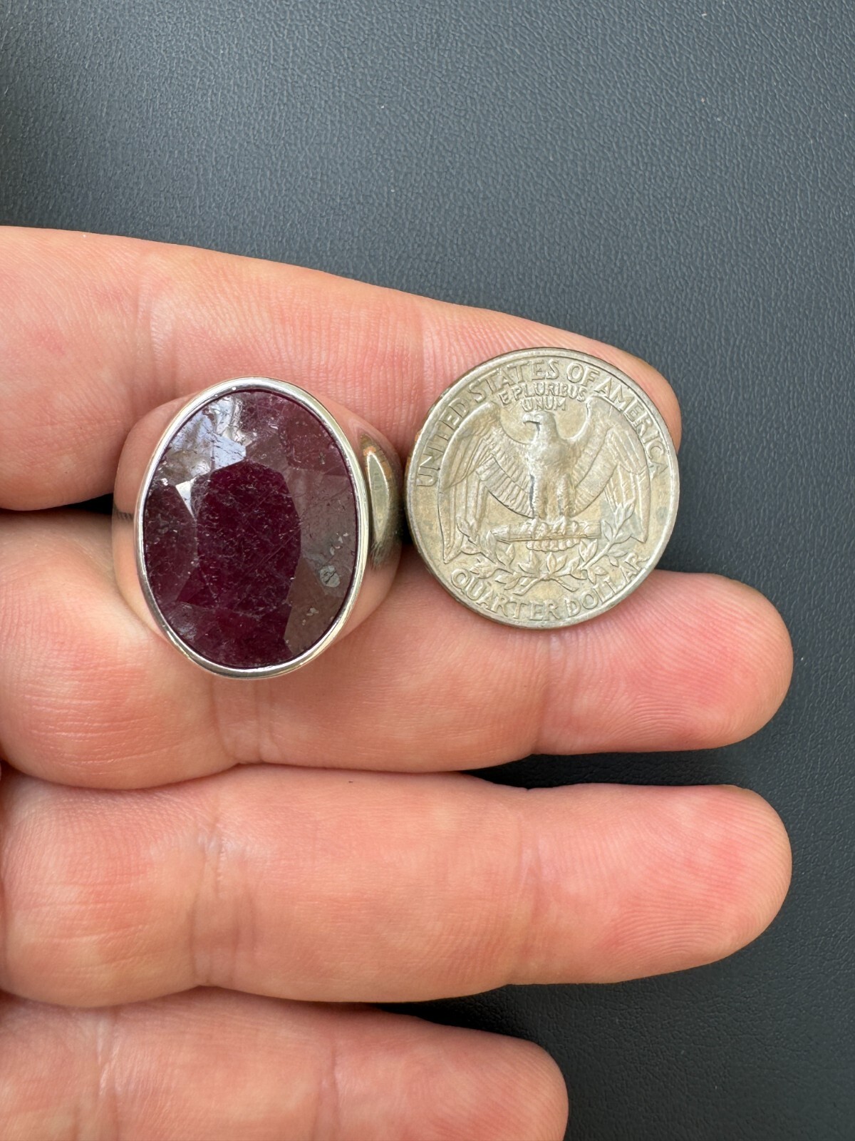 Large 18ct Genuine Ruby Mens Real Solid 925 Sterling Silver Oval Signet Ring