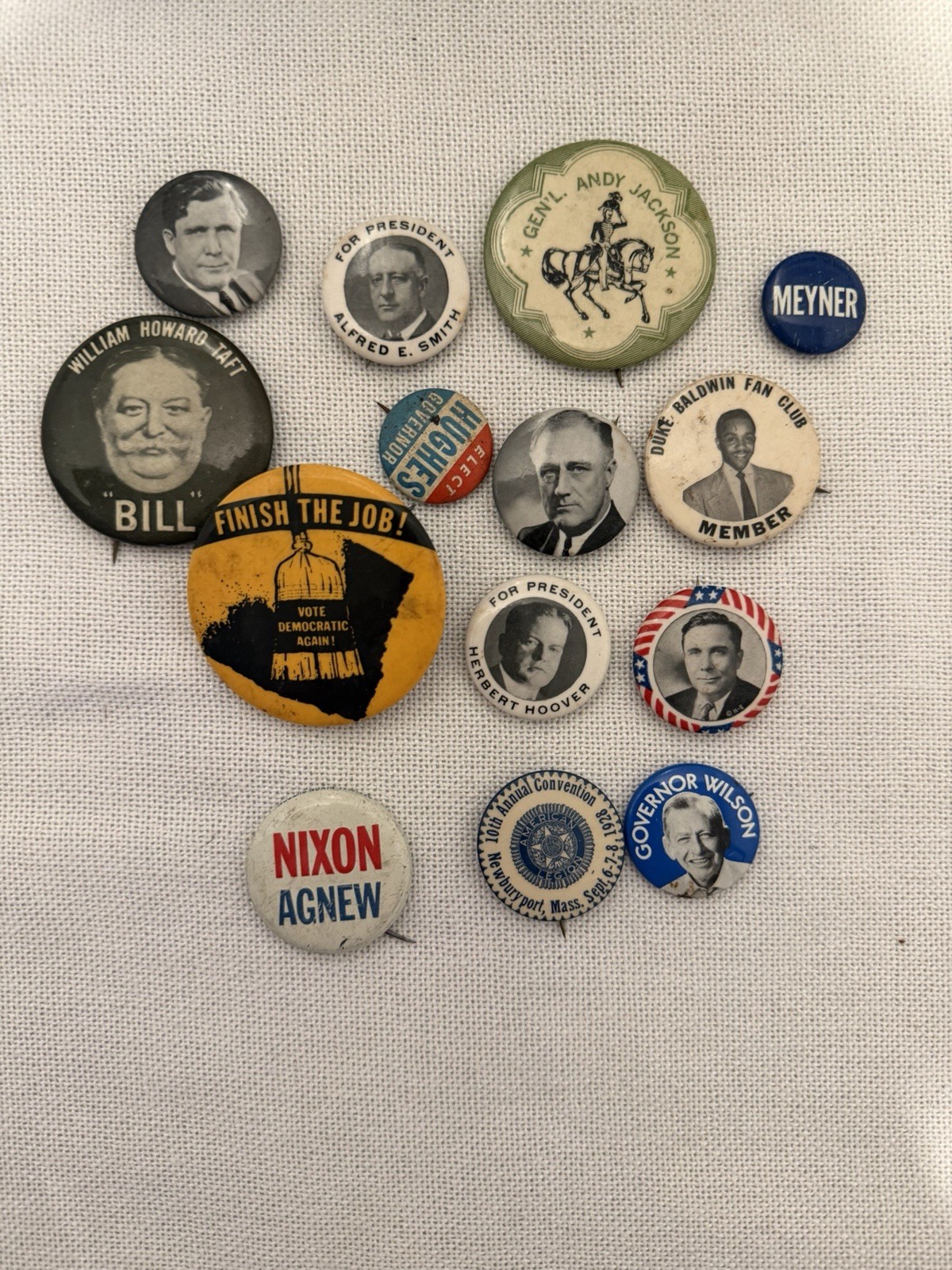Mixed Political Campaign Button Lot Presidents Nixon Taft FDR Vintage Style Pins