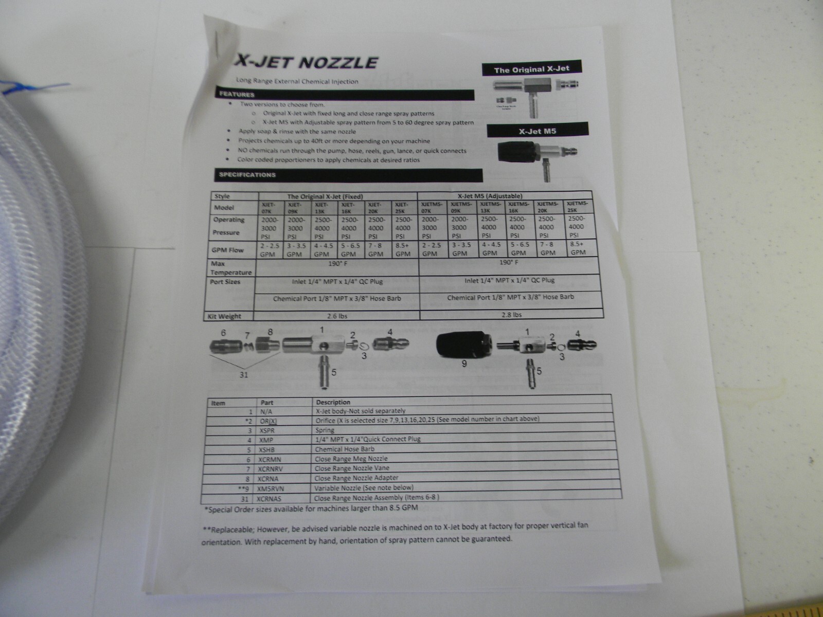 X-JET M5 Variable Long Range Nozzle #13 Kit 3000 - 4000 PSI 4-4.5 GPM XJet X Jet
