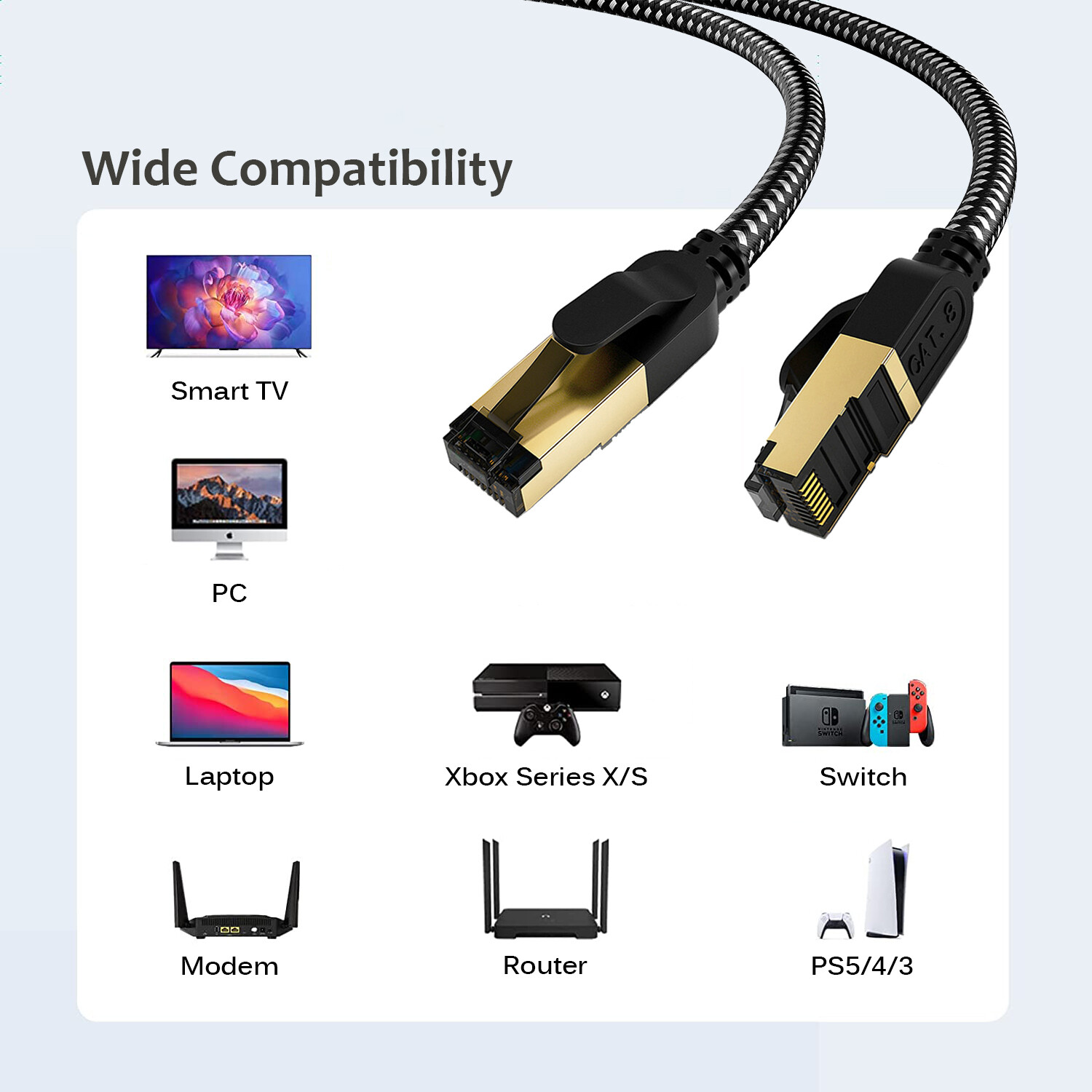 Cat 8 Ethernet Cable Braided 40Gbps 2000Mhz CAT8 Network Cord RJ45 LAN Cables