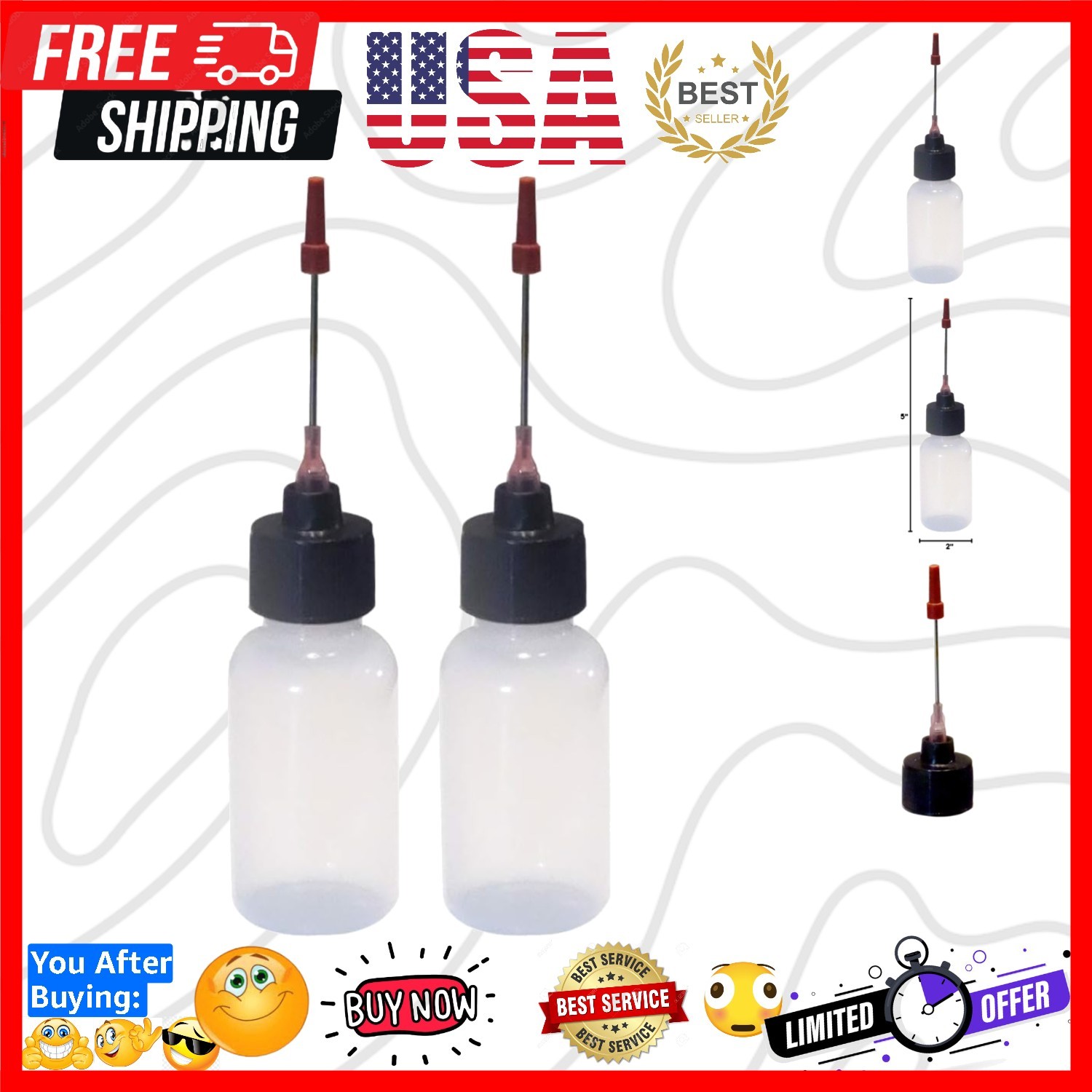 2-1oz Plastic Squeeze Bottles 1.5" Stainless Applicators