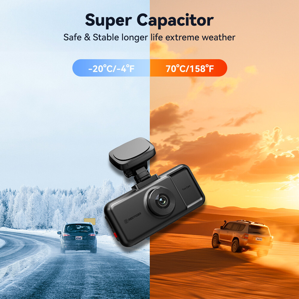 REDTIGER A6 Dash Cam 2.5K 3 Channel Dash Camera, 5.8GHz WiFi,3" Touch Screen
