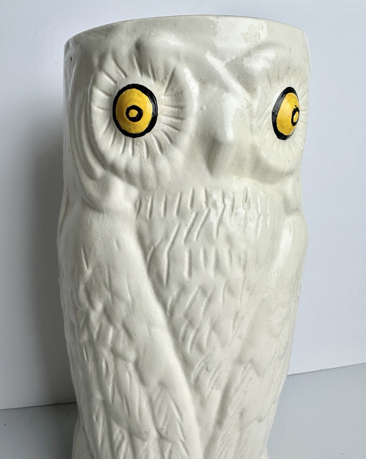 RARE Vintage Mid Century Modern 1960s Ceramic Owl Umbrella Stand Cane Holder MCM