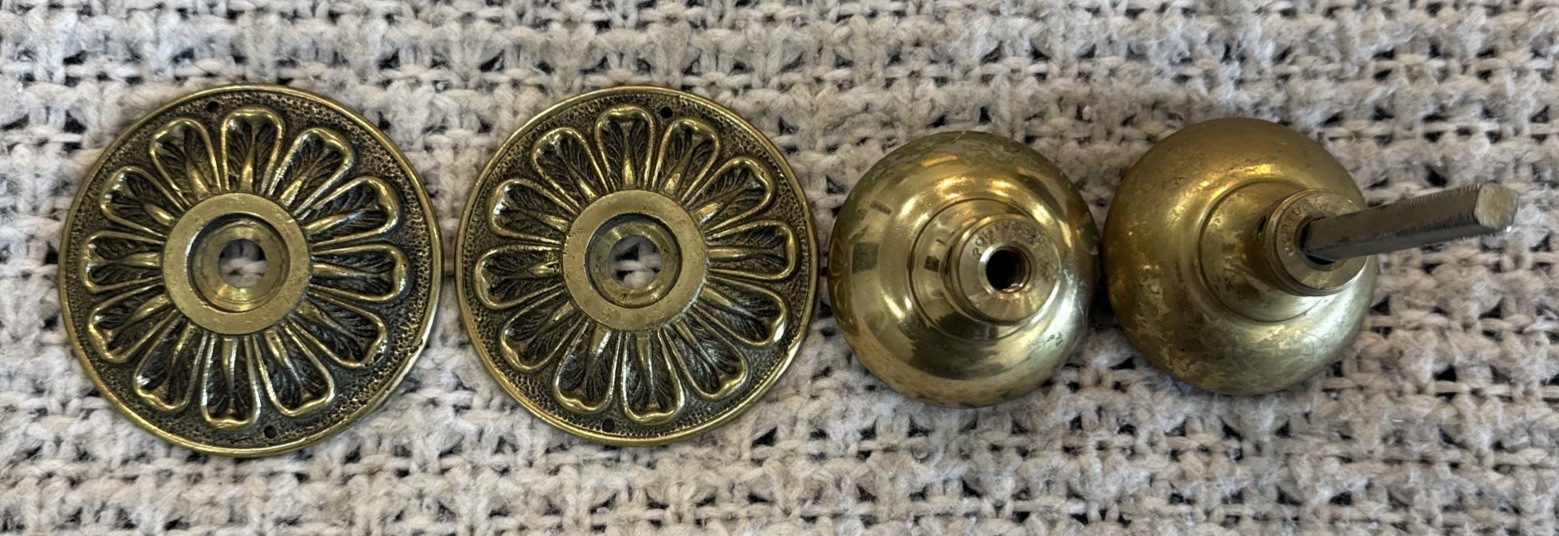 Vintage Ornate Solid Brass Door Knob, Portugal, Mid-Century, Floral Rosette