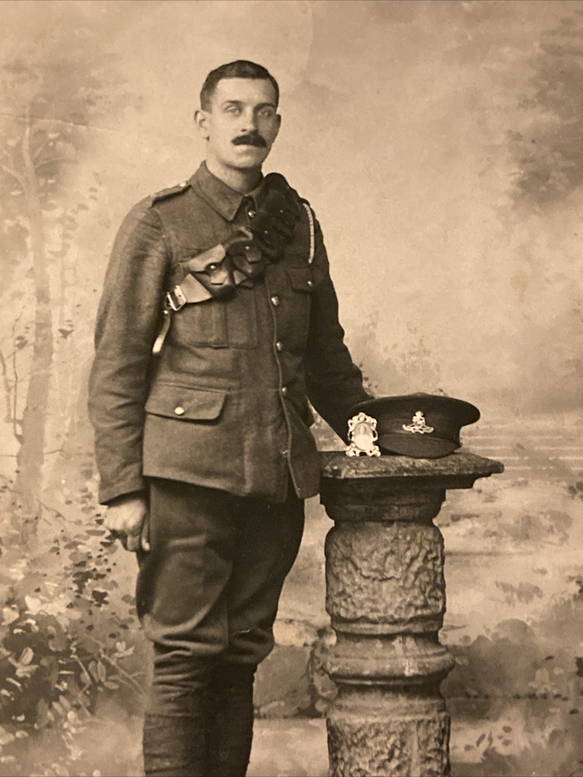 WWI RPPC Royal Artillery Army Soldier in Bandolier Photo Postcard - Chelmsford