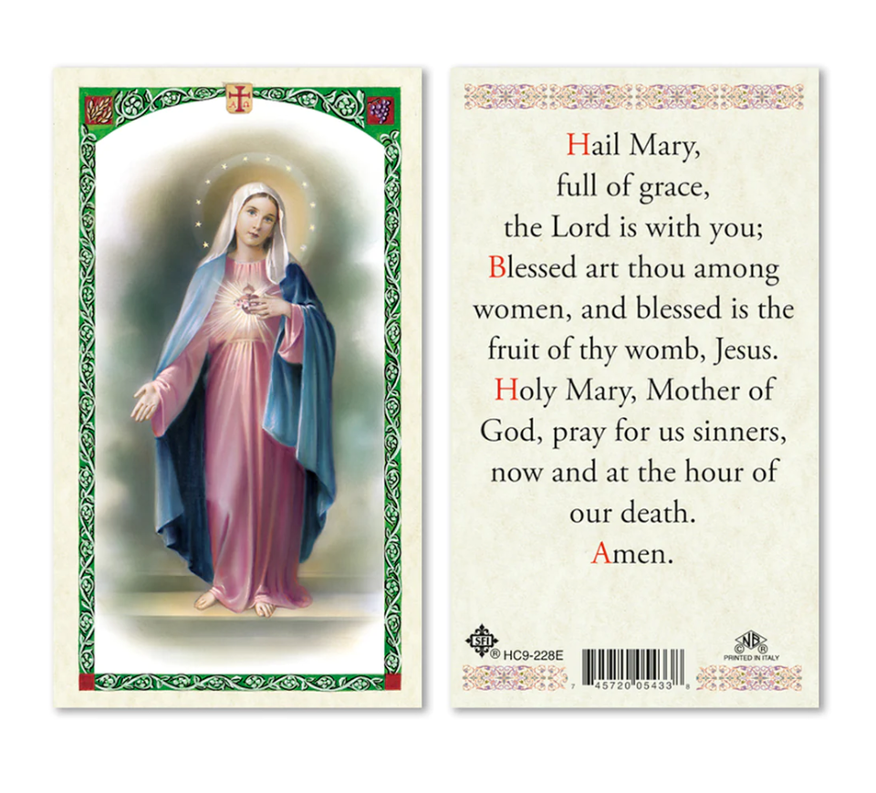 Laminated Hail Mary, Memorare, & Hail Holy Queen Prayer Card Set Marian Catholic