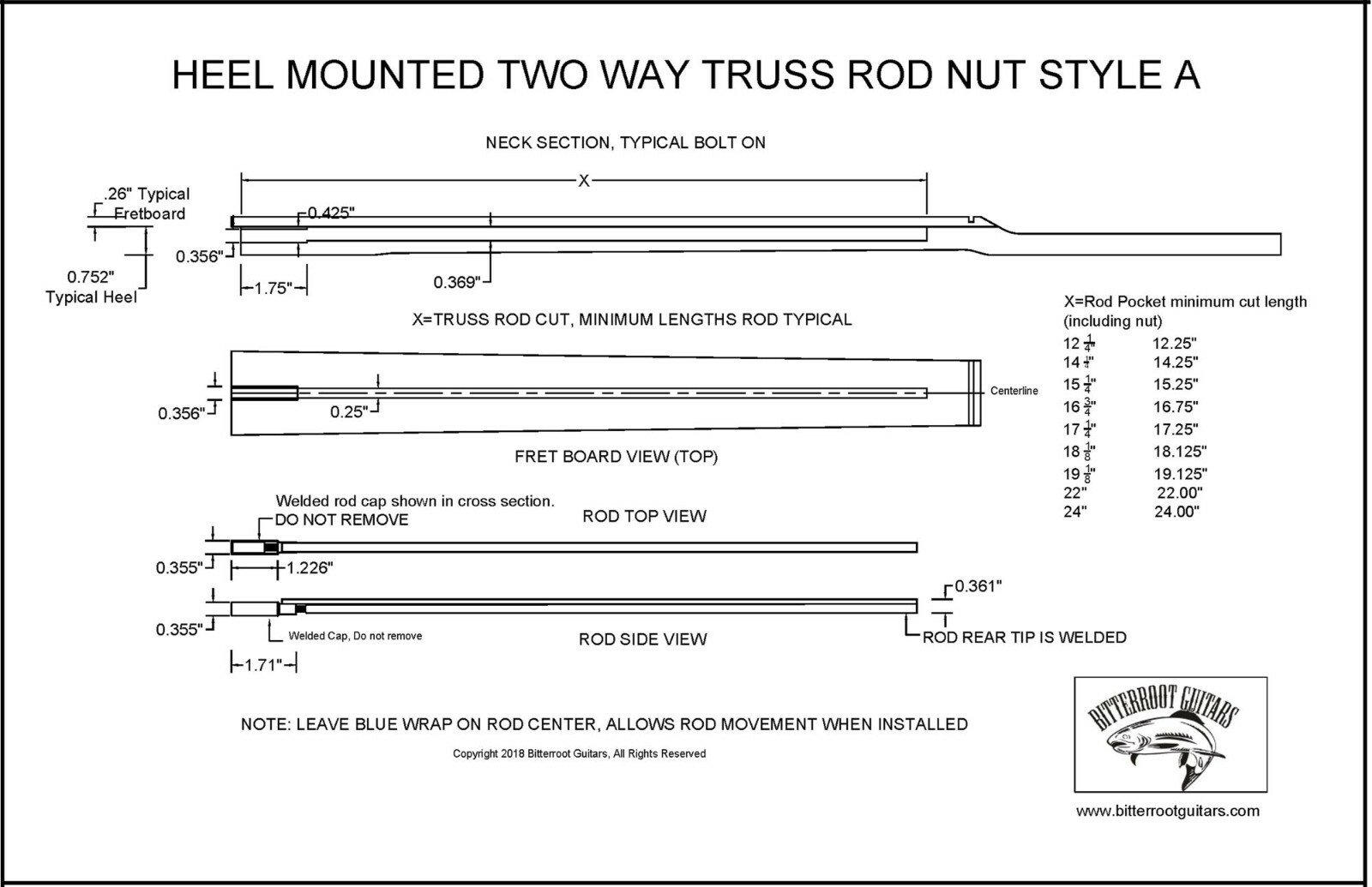Truss Rod Two Way Steel 18 inch adjustable 081209-S