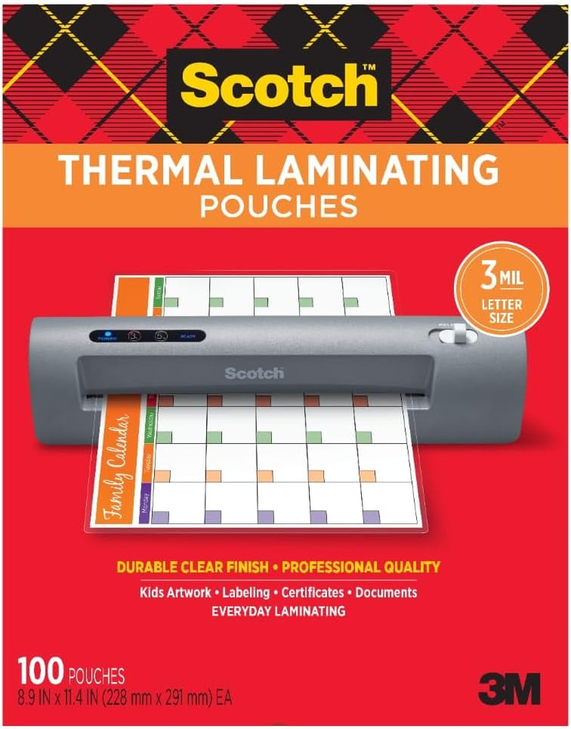 Scotch Thermal Laminating Pouches, Letter Size, 8.9 x 11.4 Inches, 100-Pack