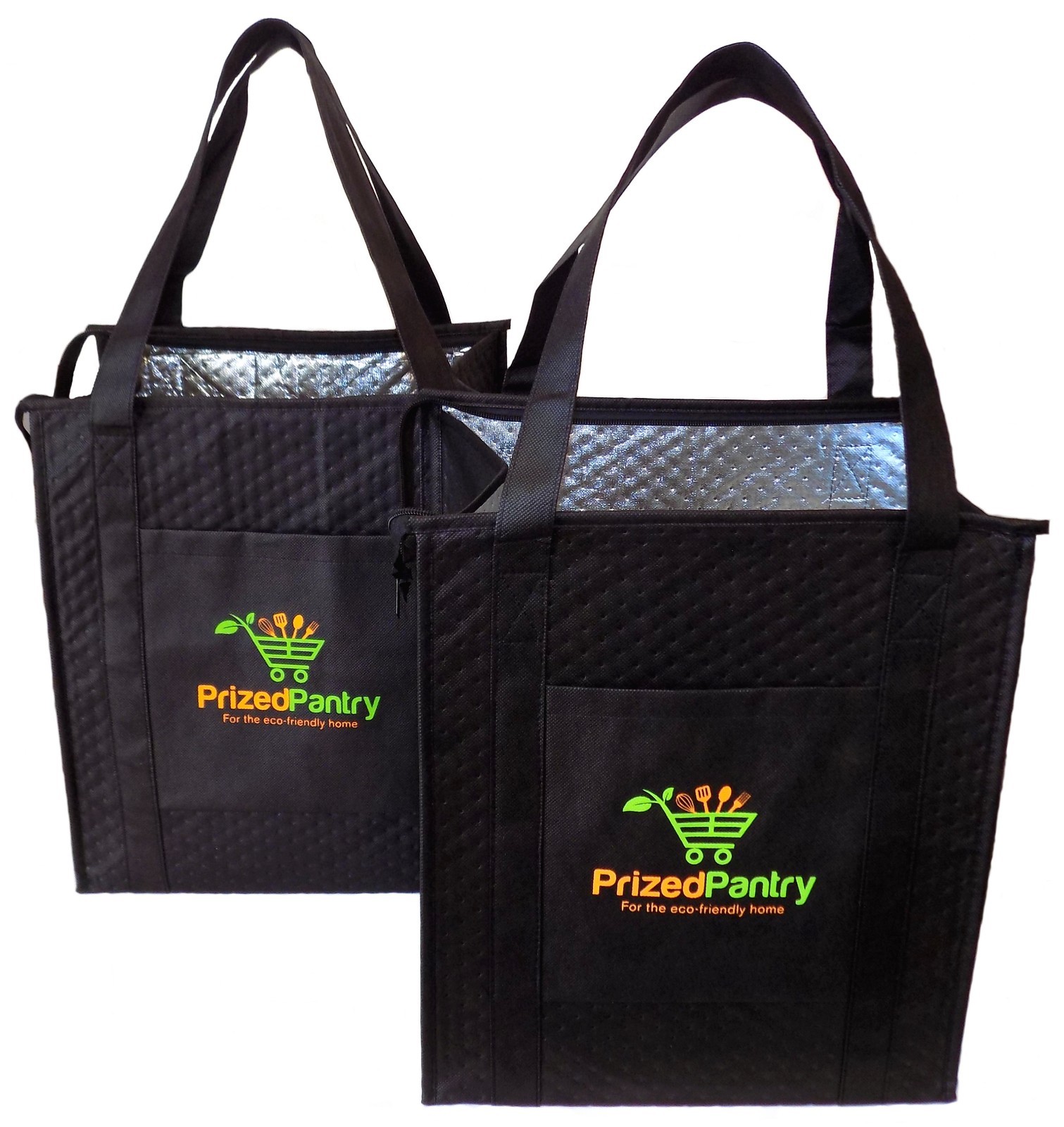 Set of 2 Insulated Reusable Grocery Shopping Bags, Large Food Delivery Tote Bags