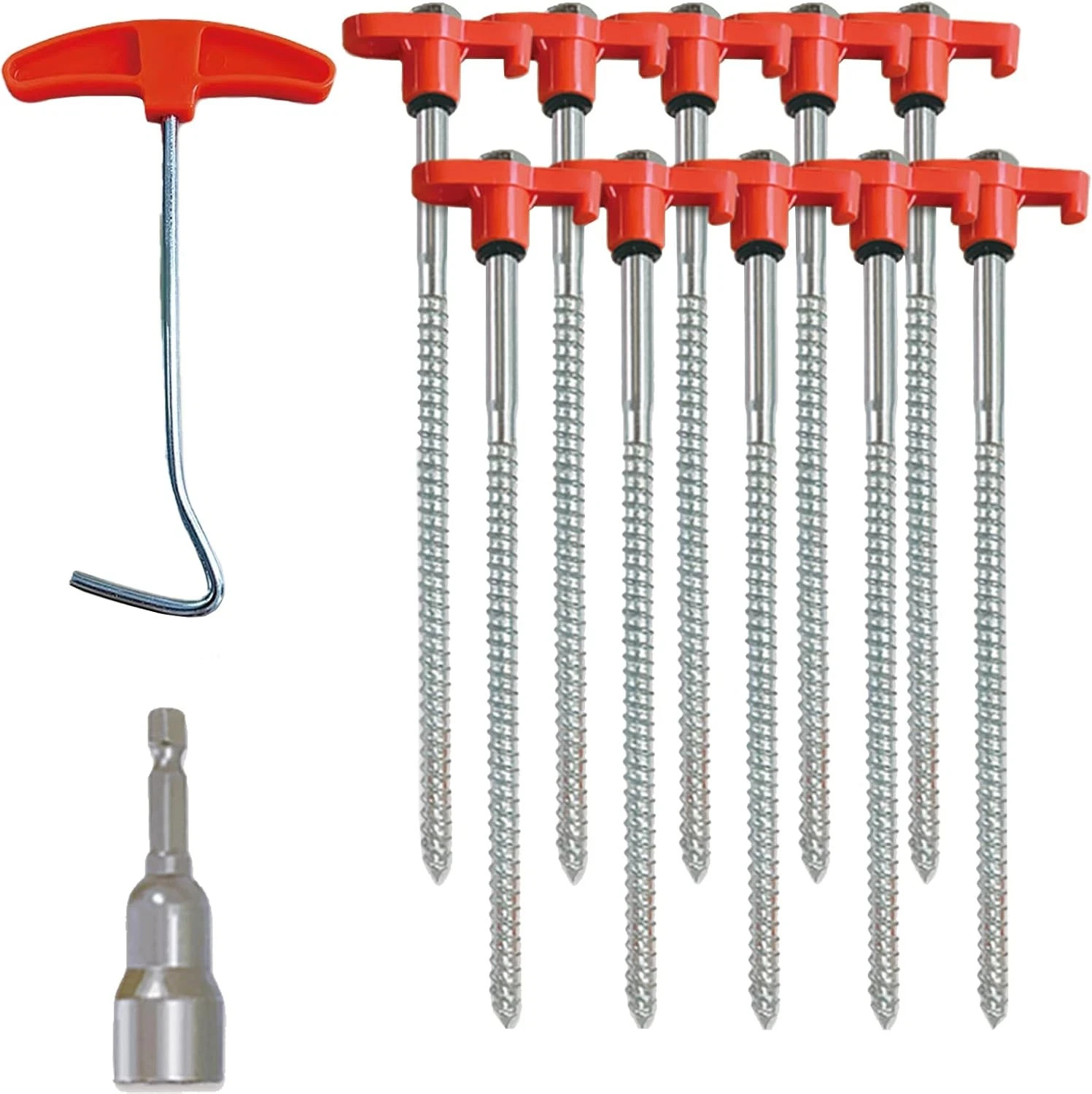 8-Inch Heavy Duty Screw-In Tent Stakes 10-Pack Ground Pegs