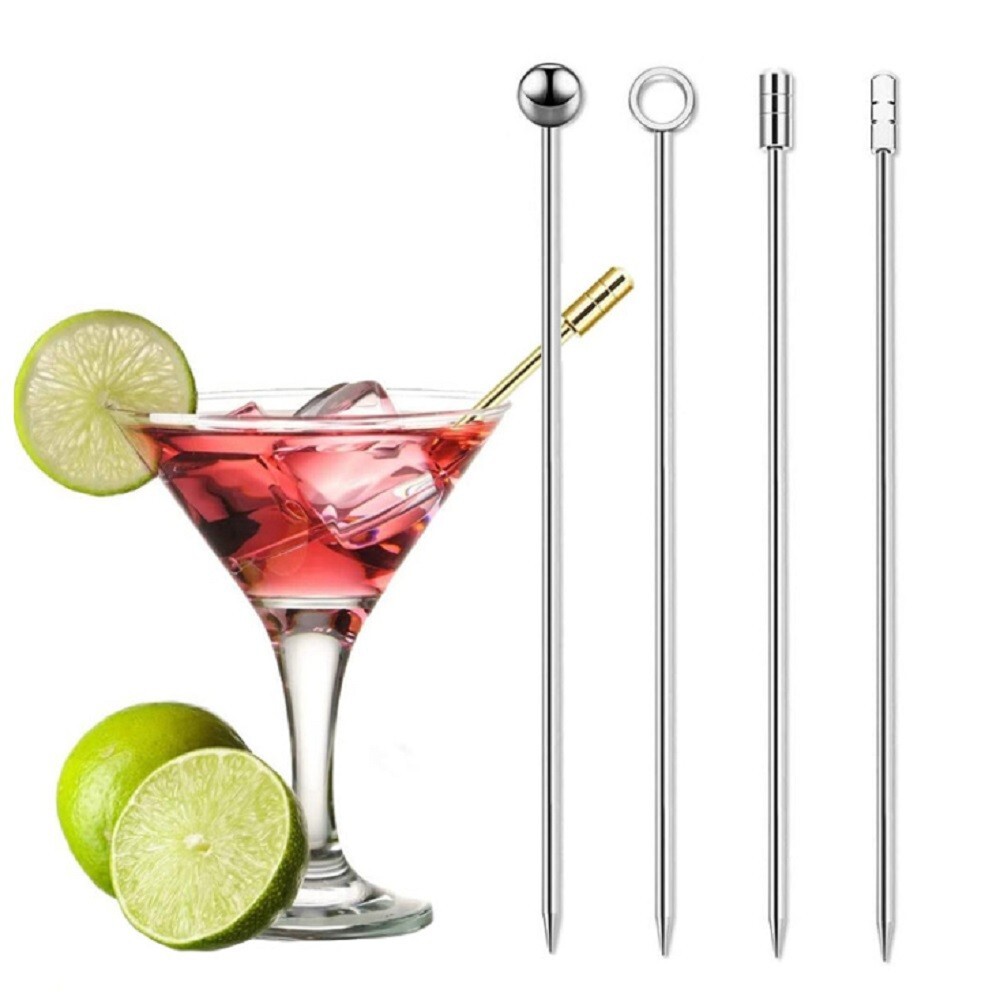 8 Stainless Steel Cocktail Picks Reuse Olive Toothpicks Martini Garnish Bar Tool