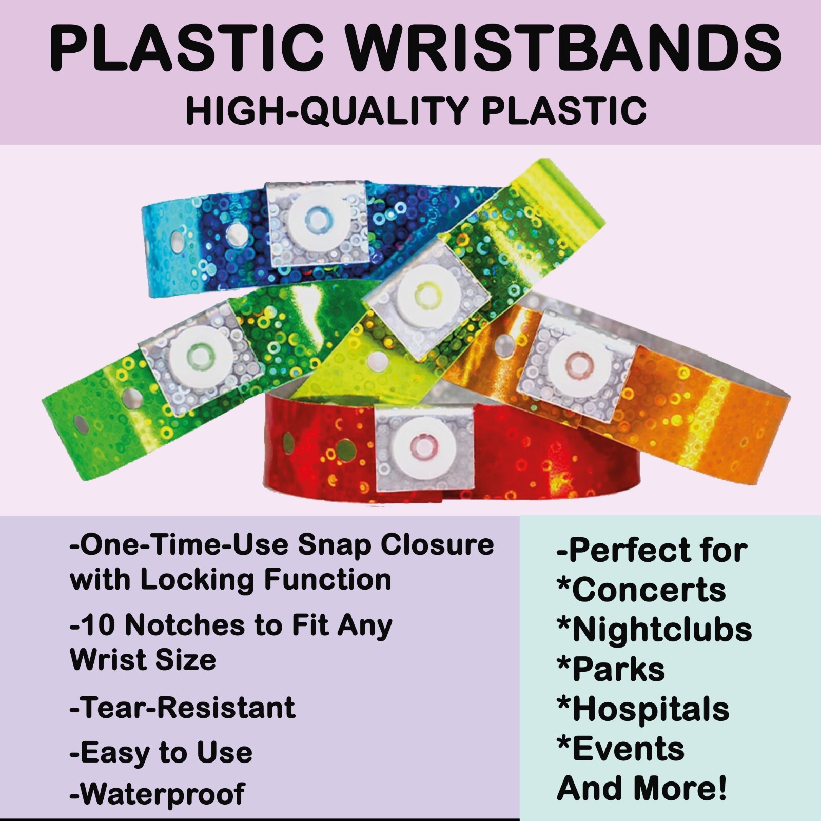 Custom Holographic Plastic Wristbands for Events