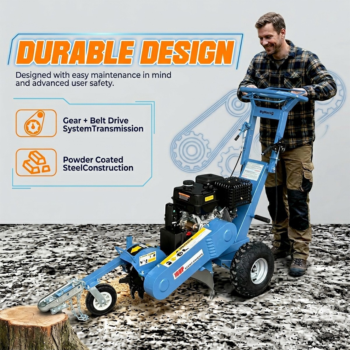 Stump Grinder 15HP 420cc Walk-behind, Electrec Start, 15 Cut Height/10 Cut Depth