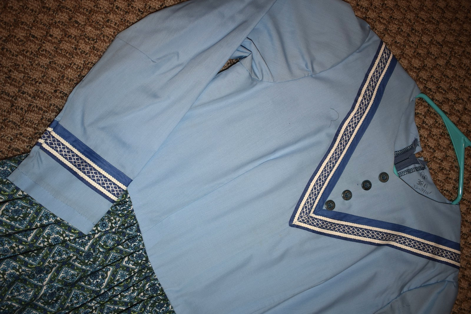 Pioneer Prairie Victorian 19th Century Dress Blue wDiamond Medallion Skirt AM/L