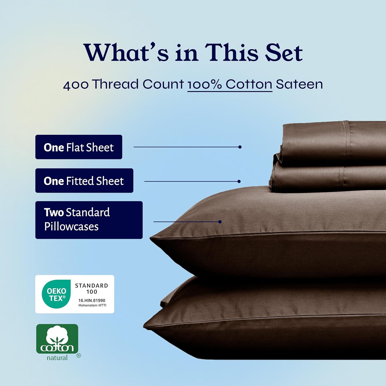 Full-Size Bedding Set—Soft 400-Thread-Count Sateen Fabric