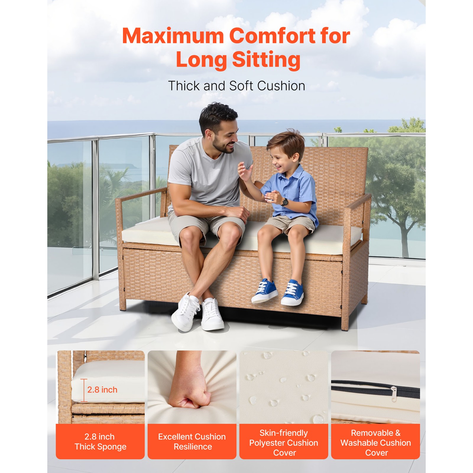 Outdoor Storage Bench PE Rattan 70Gal Deck Box Waterproof Outdoor Seat & Storage