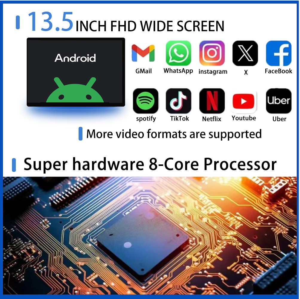 13.5in Touch Screen Car Headrest Video Player Android 14 WIFI Bluetooth FM USB