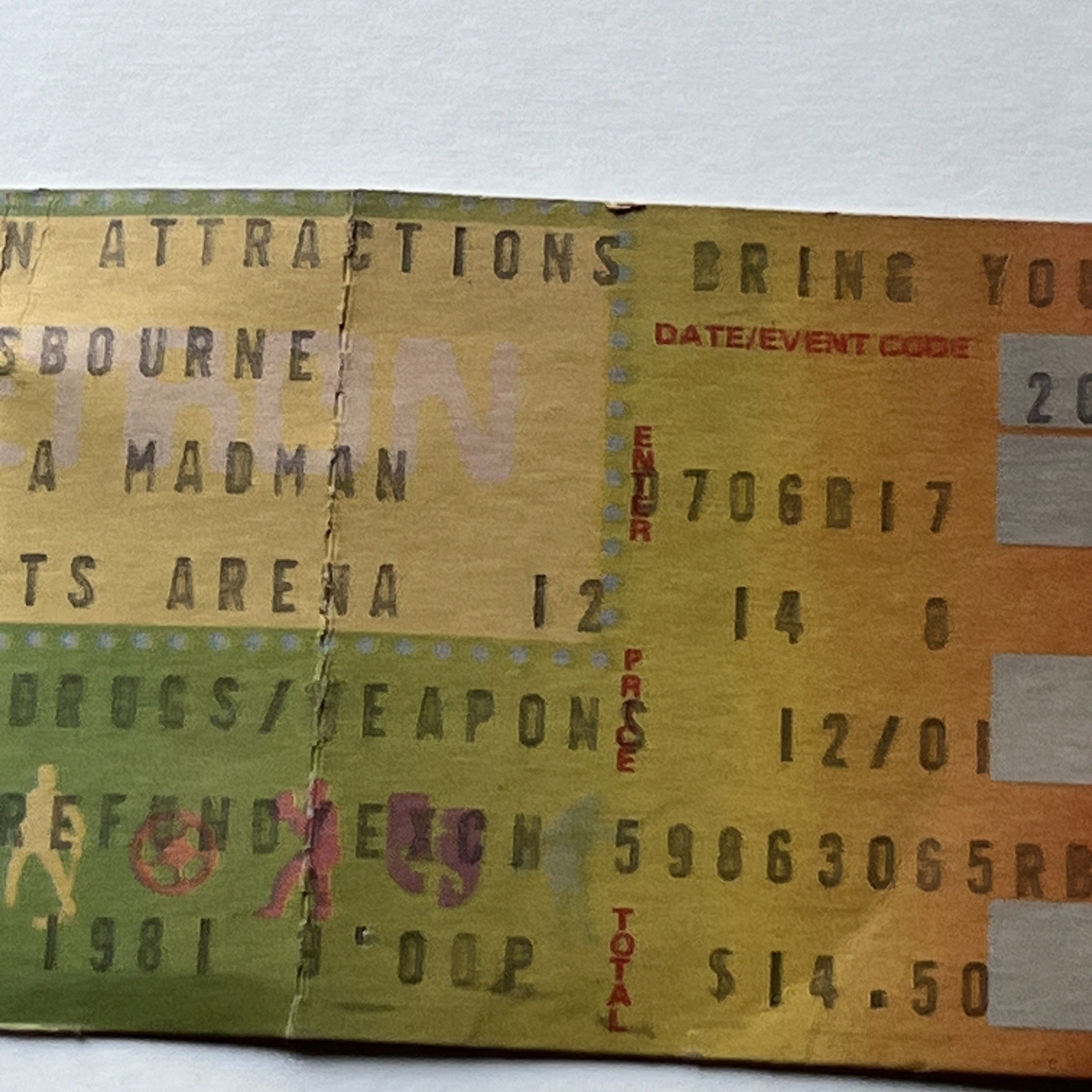Ozzy Osbourne New Years 1981 Concert Ticket LA Sports Arena