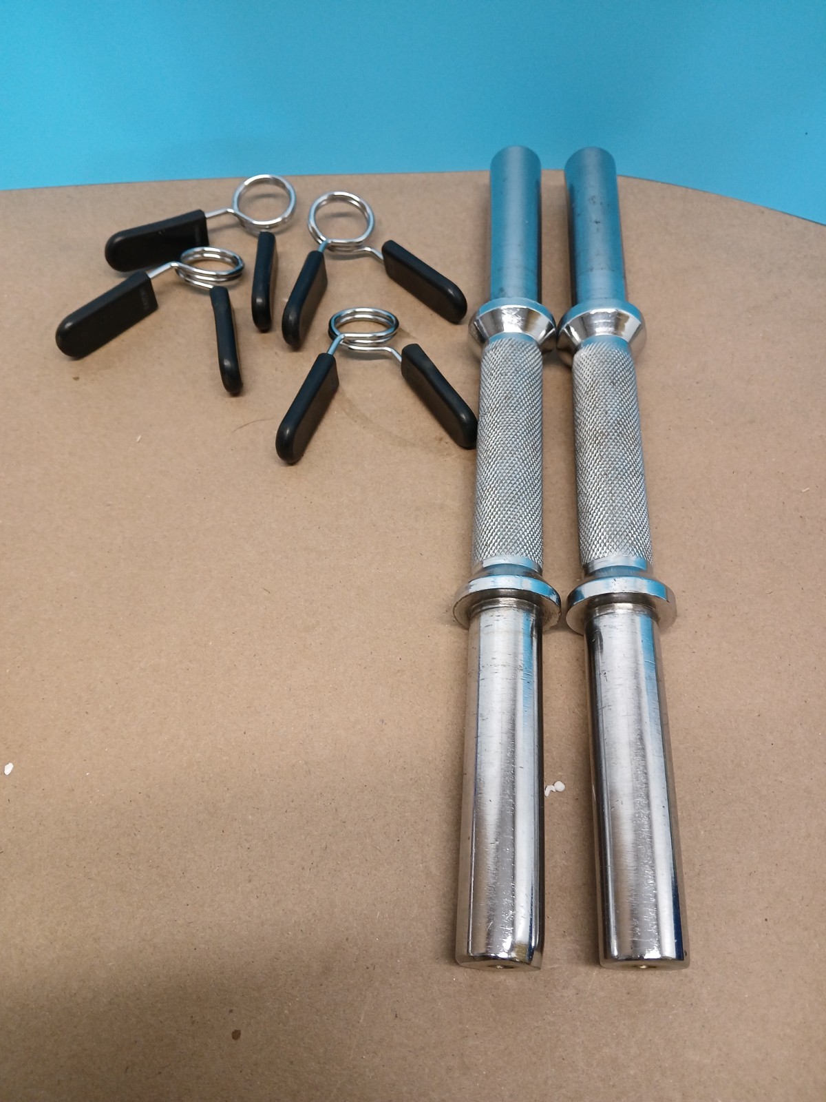 Standard 1" Dumbbell Handles Pair + Spring Collars Weight Lifting Bar Set