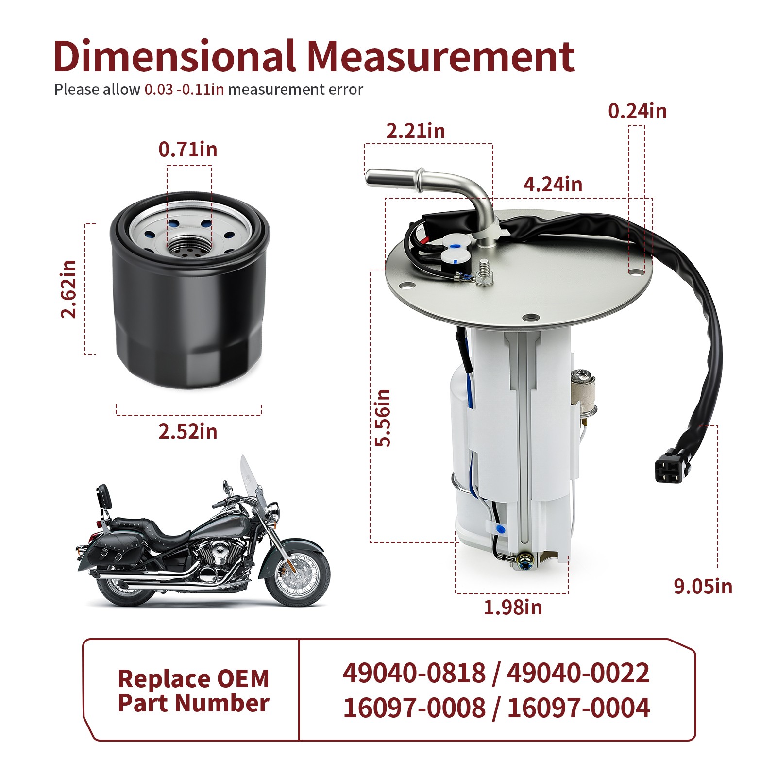 2006-2024 For Kawasaki Vulcan 900 Classic VN900B LT VN900D Fuel Pump +Oil Filter