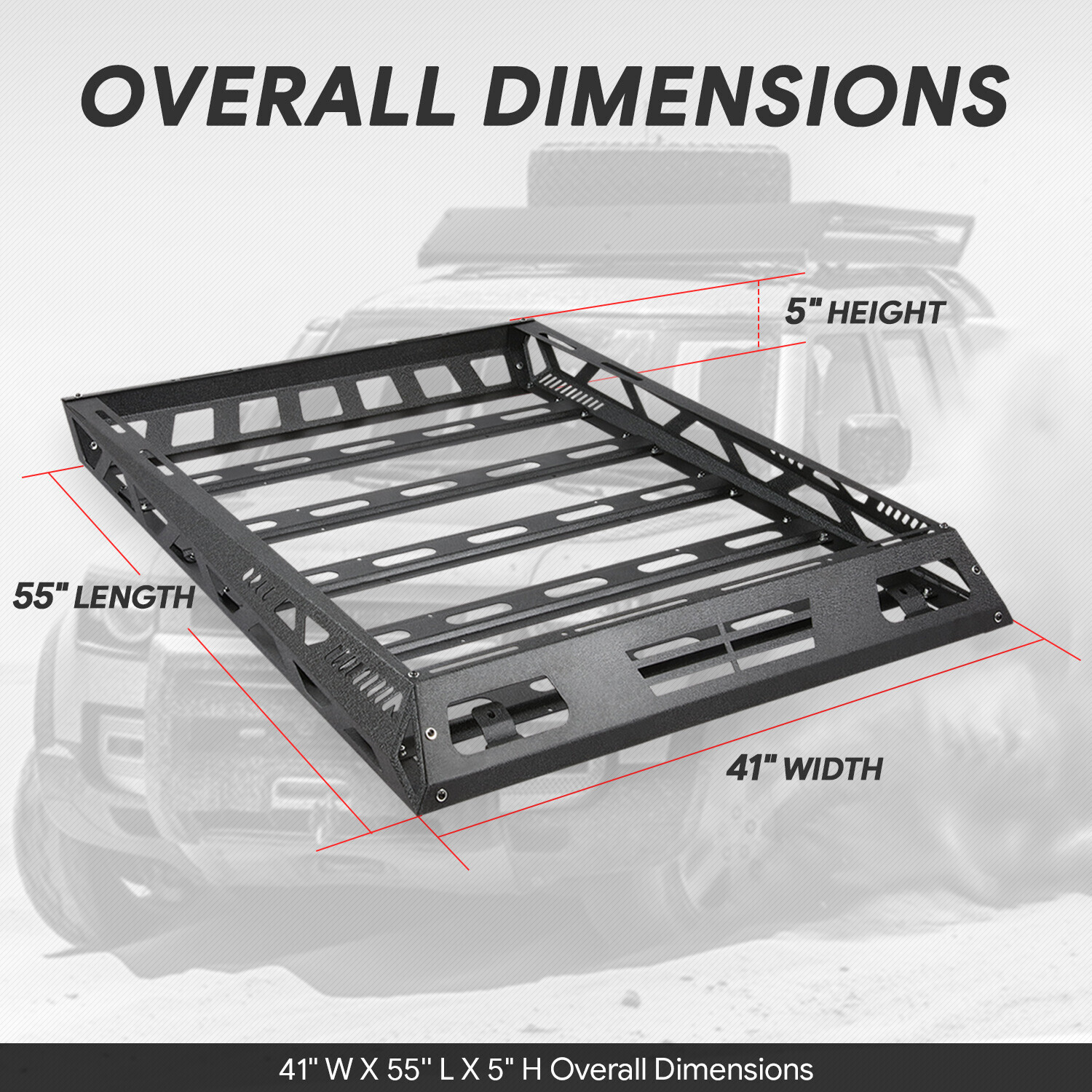 55" x 41" Steel Roof Rack Top Cargo Luggage Carrier Basket+Wind Fairing Black