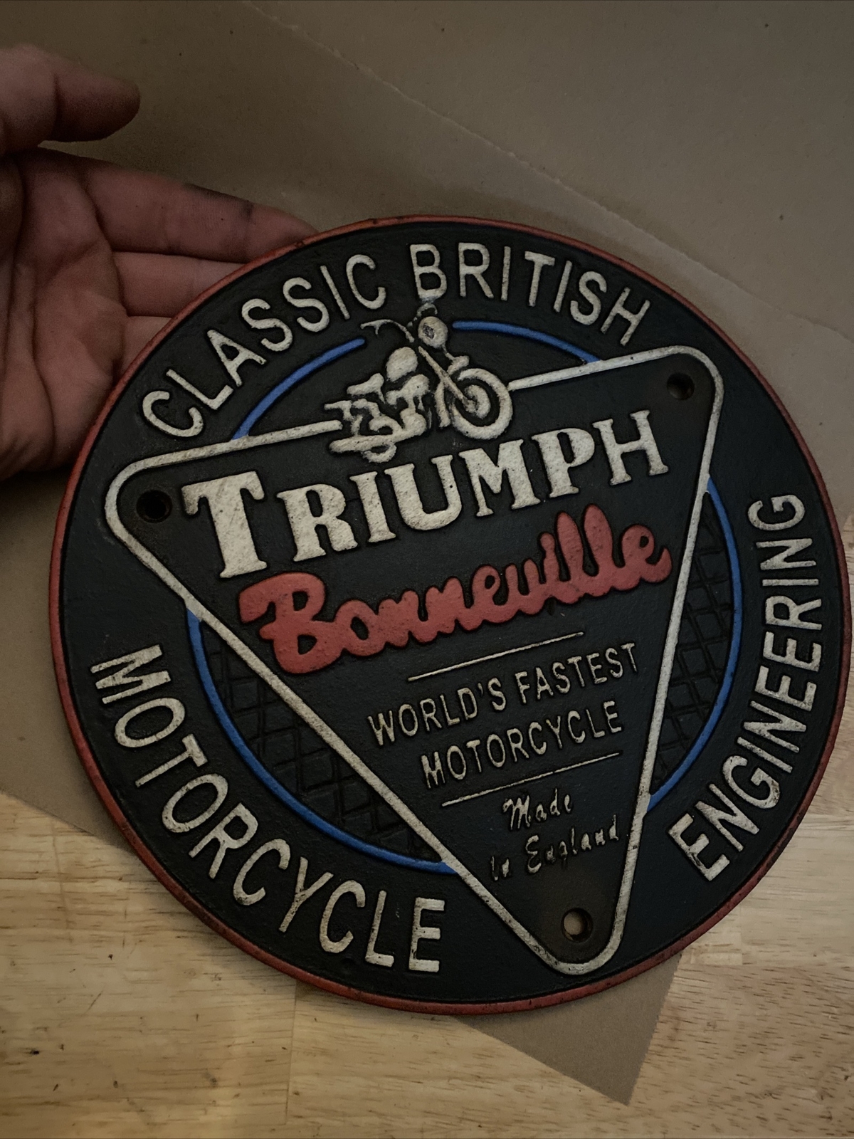 Triumph Motorcycles Sign Plaque Cast Iron Patina Fatboy Biker Indian Collector