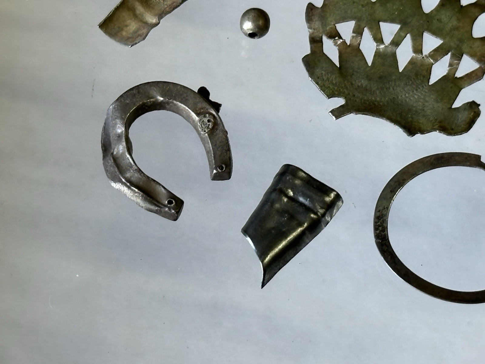 1700's SILVER FUR TRADE ERA LOT - BROOCH GORGET PIN RING BEAD ~ NICE COLLECTION